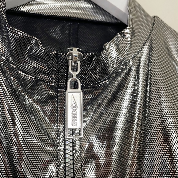 Speedo Vintage sparkling shiny Silver Swimsuit Tyra Banks Victorias Secret Sz 14 - Picture 10 of 15